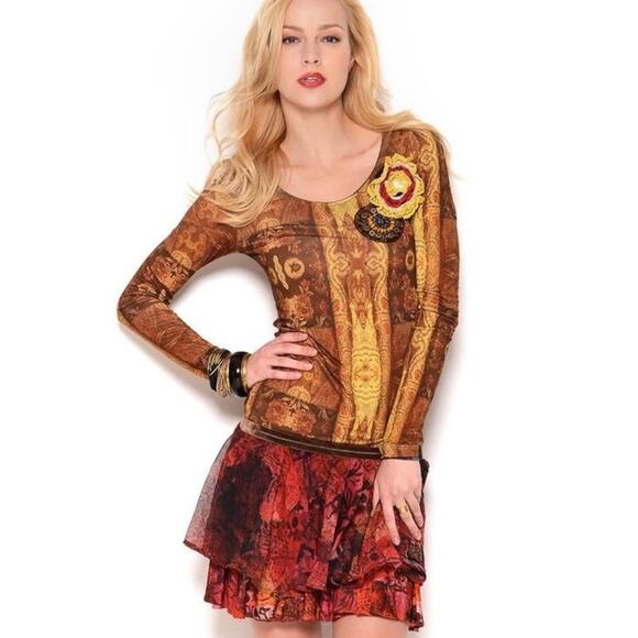 Desigual Women's Red Drop Waist Ruffle Trim Bodycon Dress Size Large NEW - Picture 1 of 5